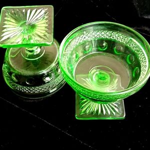 Vintage Footed Uranium Green Glass SET OF 2